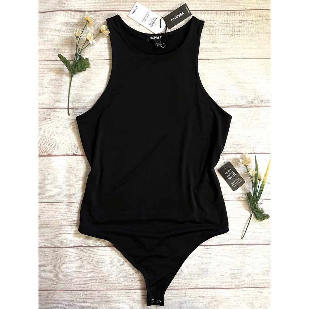 EXPRESS Body Contour Black High-Neck Sleeveless Bodysuit